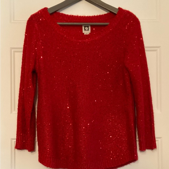 Anne Klein Red Sequinned Sweater - Picture 4 of 6